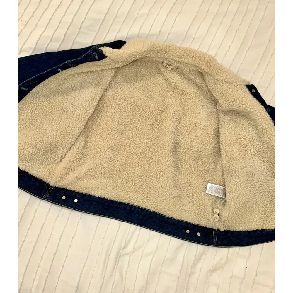 Madewell Cropped Sherpa Denim Trucker Jacket Medium Oversized Western Americana - Picture 8 of 16
